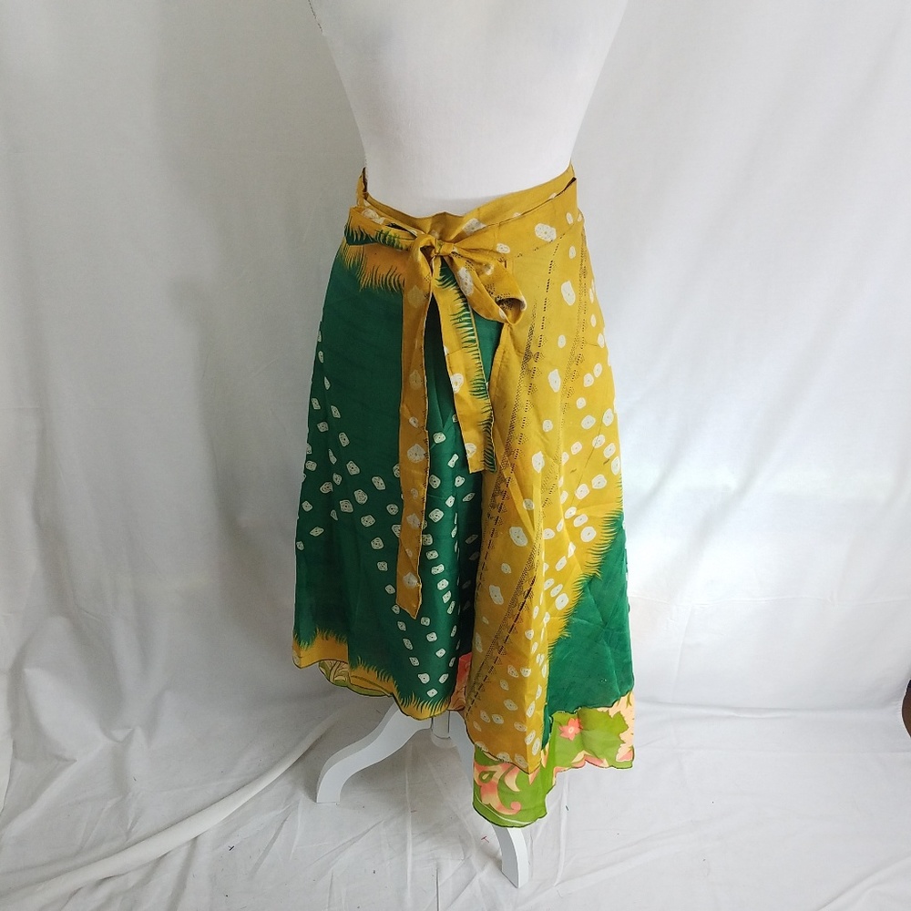 Equatorial Ethnic Wrap Skirt 100% Silk Small